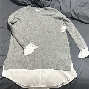 Time and Tru Gray Sweater with White Layered Hem